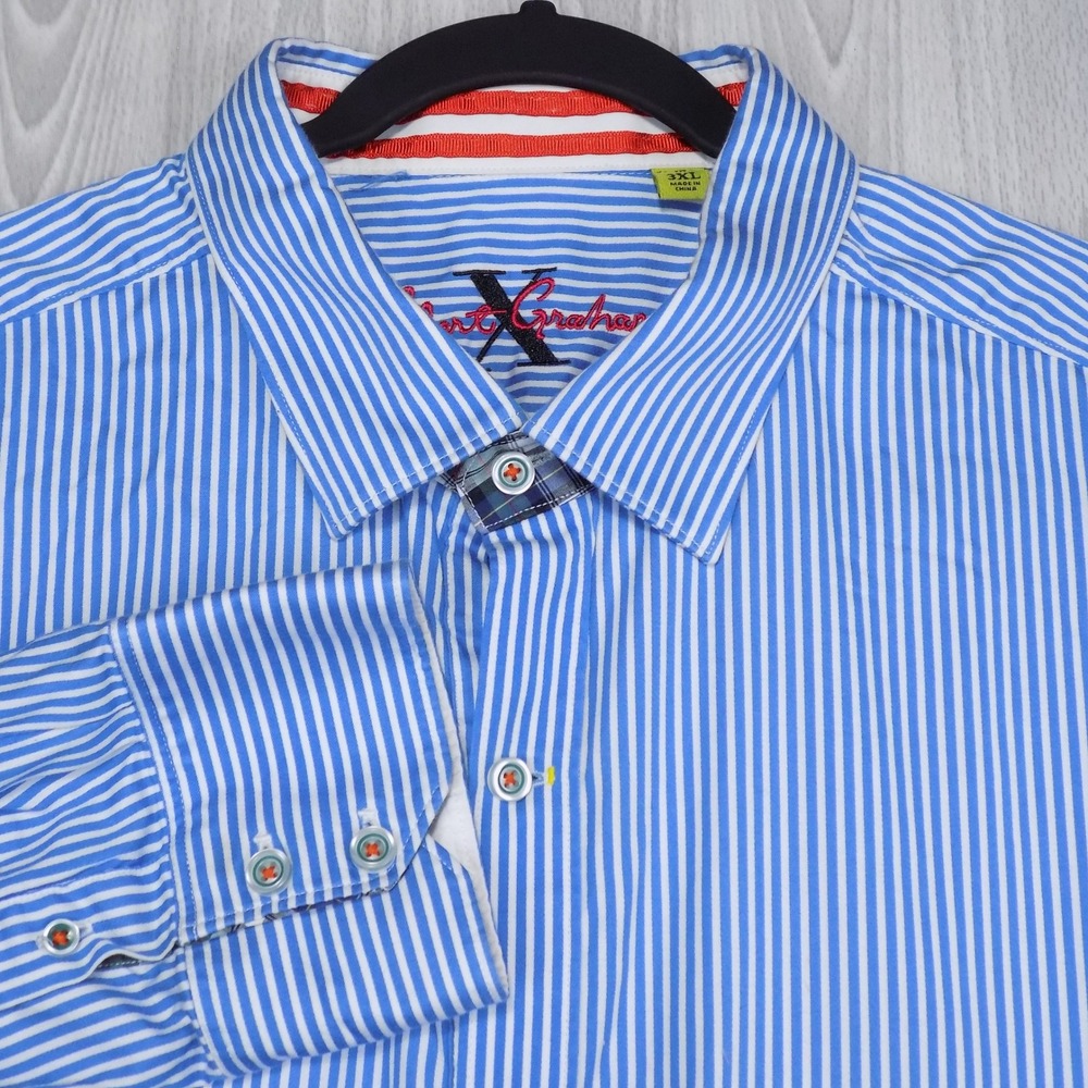 Robert Graham Tailored Fit Shirt Mens 3XL Blue Striped Button-down EUC